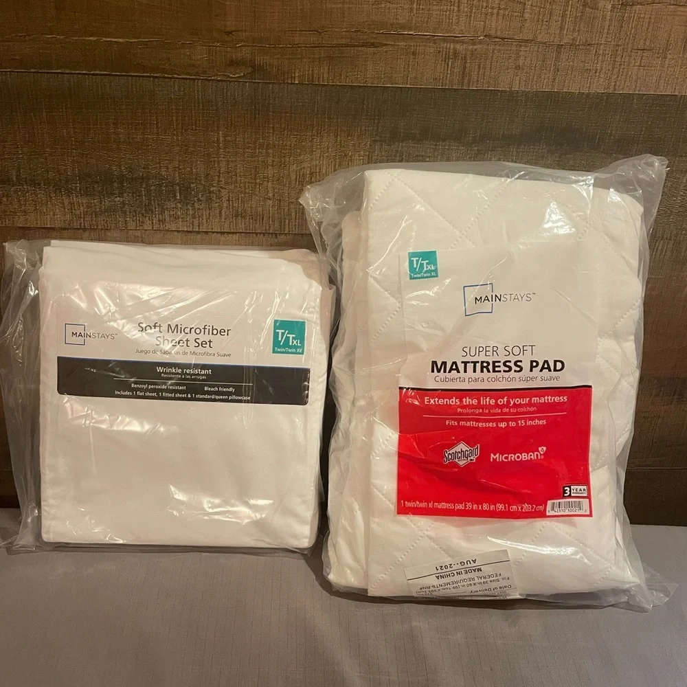 Mainstays White Soft Microfiber‎ Sheet Set & Soft Mattress Pad, NWT, Size T/Txl